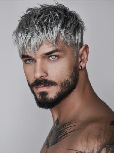 Male Hair Wigs Synthetic Cropped Monofilament Straight Wigs