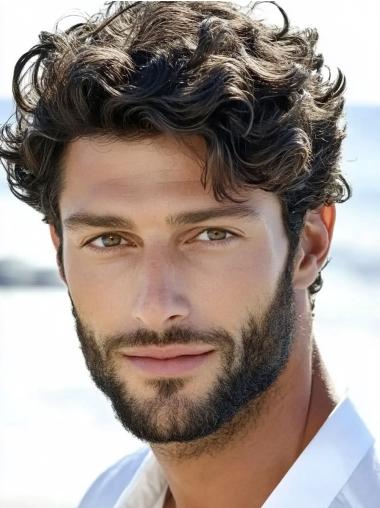 Mens Black Wigs 4" Layered Wavy Lace Front Wigs