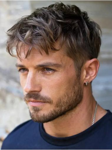 Mens Front Lace Wigs Brown Straight Synthetic With Bangs Wigs