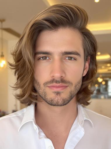 Male Hair Wig 10" Chin Length Remy Human Hair Monofilament Blonde Wigs