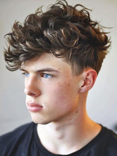 Wig Hair For Man 4" Monofilament Synthetic Wavy Brown Wigs