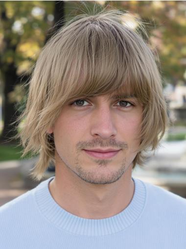 Mens Wigs 8" Short With Bangs Lace Front Blonde Wigs
