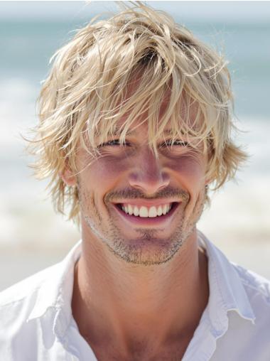 Men Lace Front Wig Blonde Wavy Remy Human Hair With Bangs Wigs
