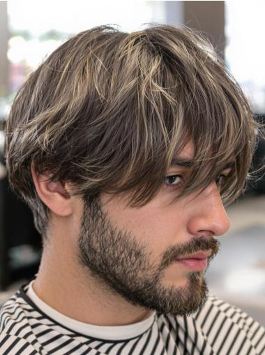 Mens Brown Wig 6" With Bangs Straight Lace Front Wigs