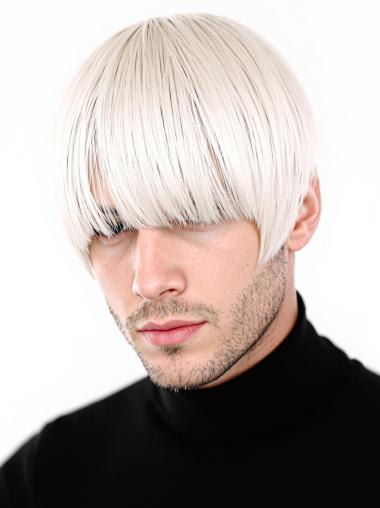 Man's Wig 6" Monofilament Synthetic Straight Platinum Blonde Wigs