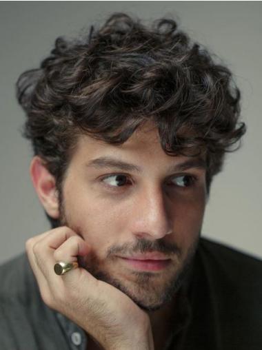 Male Wigs 4" Cropped With Bangs Monofilament Black Wigs