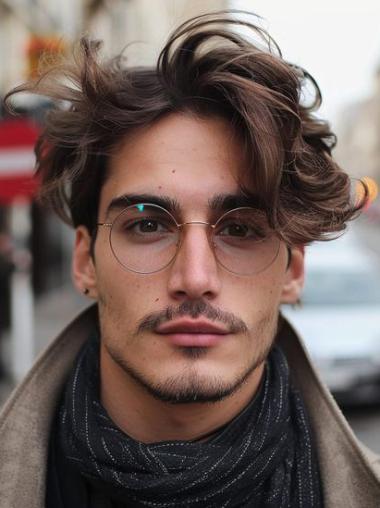 Wigs Human Hair Men 6" Lace Front Wavy Layered Wigs