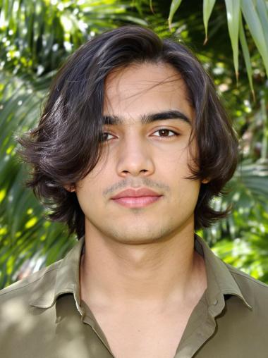 Men's Wig Layered Black Wavy Synthetic Lace Front Wigs