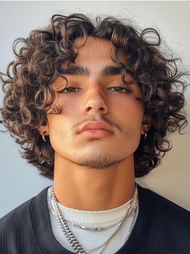 Mens Wigs For Baldness 10" Remy Human Hair Monofilament Brown Wigs