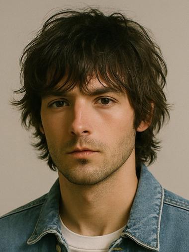 Short Mens Wig 8" With Bangs Straight Lace Front Wigs