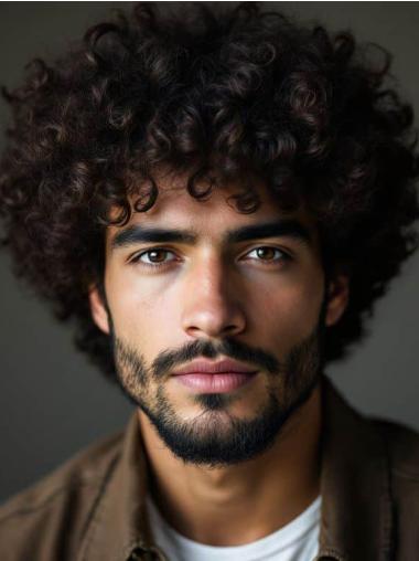 Men Hair Wigs With Bangs Brown Curly Synthetic Monofilament Wigs