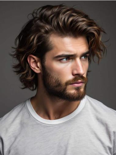 Short Brown Wig Male 6" Layered Wavy Monofilament Wigs