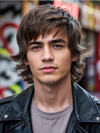 Synthetic Wigs For Men 8" Short Layered Monofilament Brown Wigs