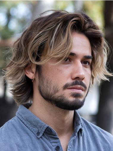 Men Hair Wig Layered Ombre Tone Wavy Synthetic Lace Front Wigs