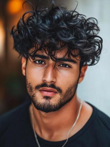 Male Wigs That Look Real 6" Lace Front Curly With Bangs Wigs