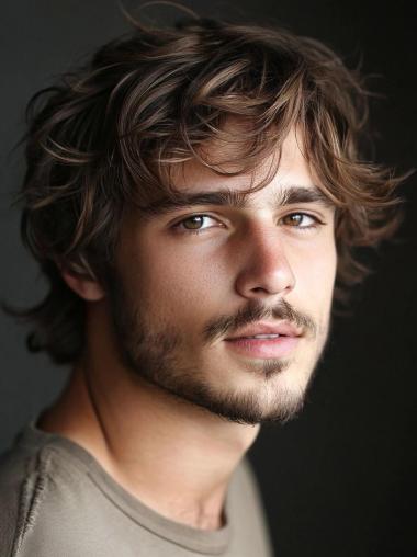 Synthetic Mens Wigs 6" Short With Bangs Lace Front Brown Wigs