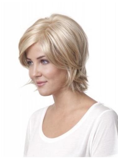 Layered Straight Chin Length Synthetic No-Fuss Monofilament Wig With Lace Cap