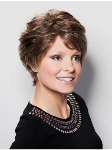 100% Hand-Tied Layered Short Silk Top Lace Wigs