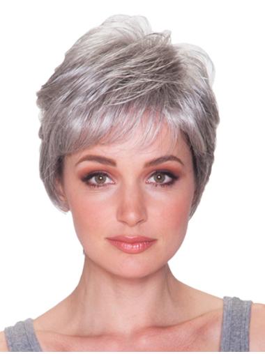 High Quality Capless Short Straight Women'S Grey Wigs