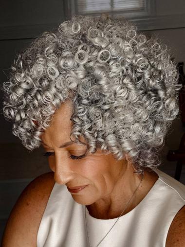 African American Grey Wigs Monofilament 8" Kinky Wigs