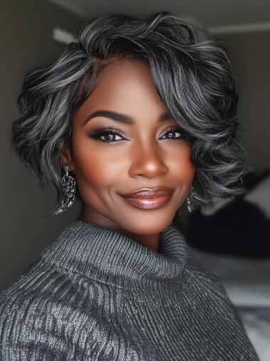 Gray Wigs African American Monofilament 8" Wavy Wigs