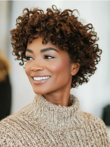 Short Curly African American Wigs Monofilament Brown Remy Human Hair Wigs