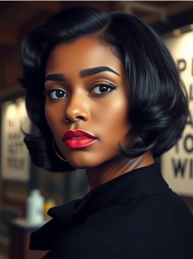 Bob Wigs For African American Monofilament Black 10" Wigs