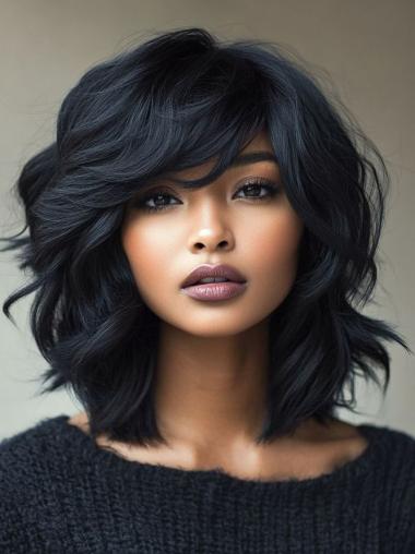 Monofilament Wigs For African American Wavy With Bangs Wigs