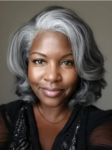 Human Hair Wigs For African American Women Bobs 12" Salt and Pepper Wigs