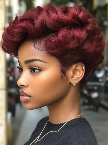 Wavy Wigs For African American Red Cropped 4" Lace Front Wigs