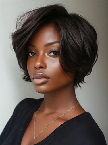 Wigs For African American Women Human Hair Layered 8" Black Wigs