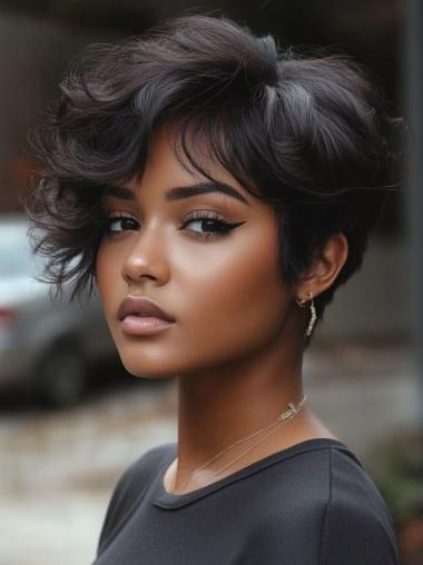 Monofilament Wigs For African American Wavy With Bangs Short Wigs