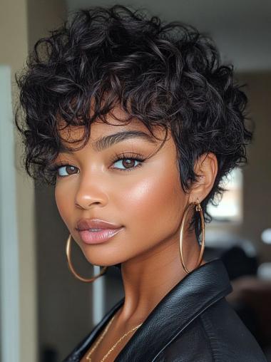 Cute Short Wigs For African American Monofilament Black Synthetic Wigs