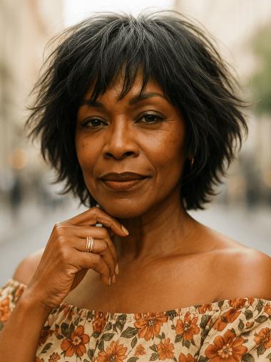 African American Wigs With Bangs Black Short 8" Lace Front Wigs