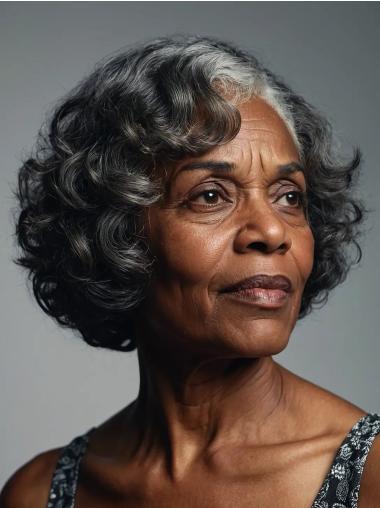 Salt And Pepper African American Wigs Monofilament 8" Curly Wigs