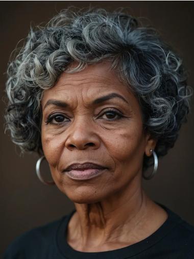 Gray African American Wigs Curly Bobs Short Wigs