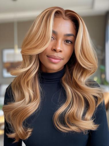 African American Human Wigs 22" Long Wavy Monofilament Wigs