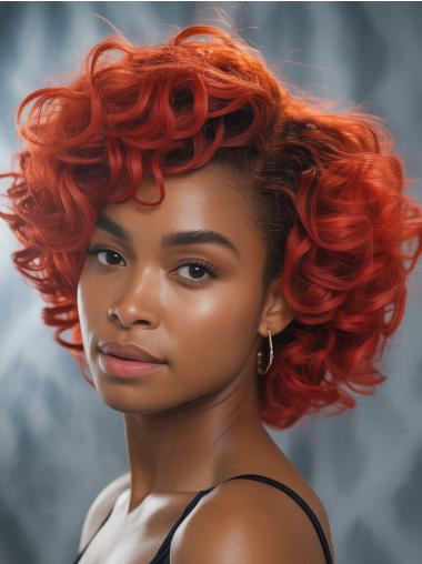 Medium Curly Wigs For African American Red 10" Monofilament Wigs