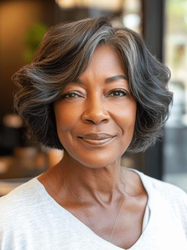 Gray Wigs For African American Wavy Bobs Chin Length Wigs