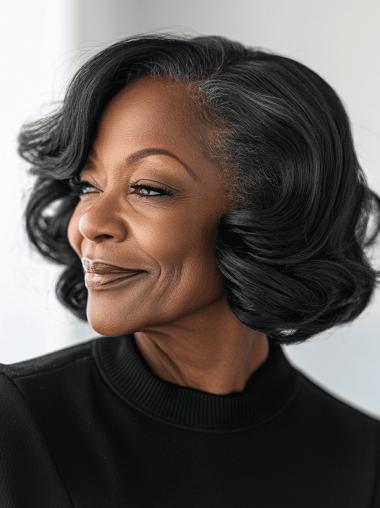 Gray Wigs African American Wavy Bobs Chin Length Wigs