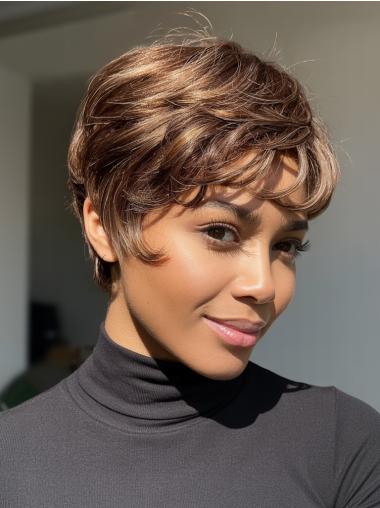 Wigs Human Hair African American 4" Cropped Wavy Lace Front Wigs