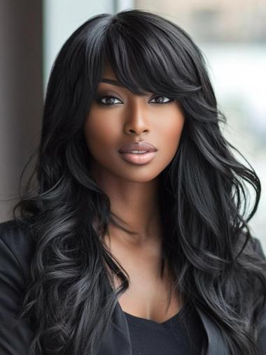 African American Human Hair Wigs 22" Long Wavy Lace Front Wigs