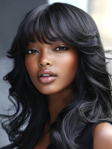 Human Hair Wigs African American 18" Long Wavy Lace Front Wigs