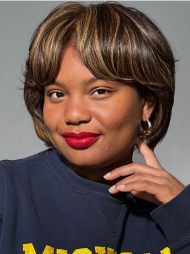 Bob Style Wigs For African American Lace Front Brown 8" Wigs