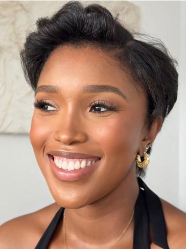 Short Style Wigs For African American Boycuts 4" Lace Front Black Wigs