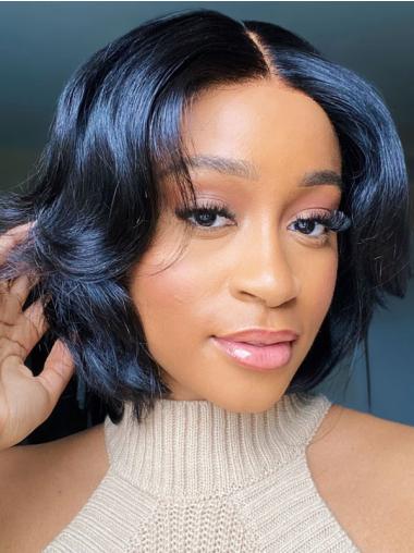 African American Wigs Human Hair 10" Chin Length Wavy Lace Front Wigs