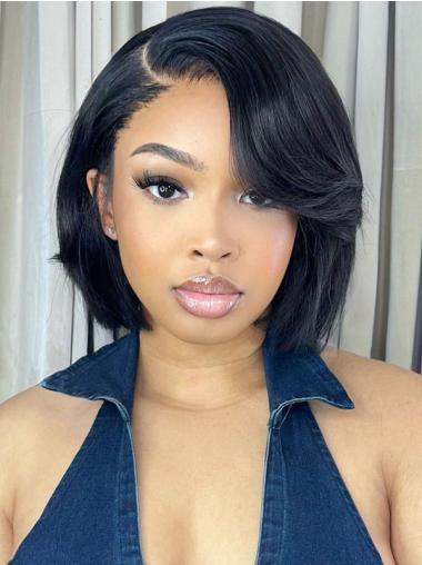 Front Lace Wigs For African American Chin Length 10" Black Wigs