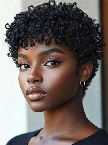 Black African Wigs Curly Boycuts Cropped Synthetic Wigs
