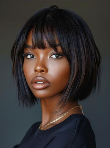 African American Women Wigs Black Chin Length 10" Lace Front Wigs