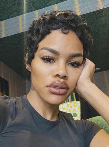 Human Hair Wigs African American 4" Cropped Curly Monofilament Wigs